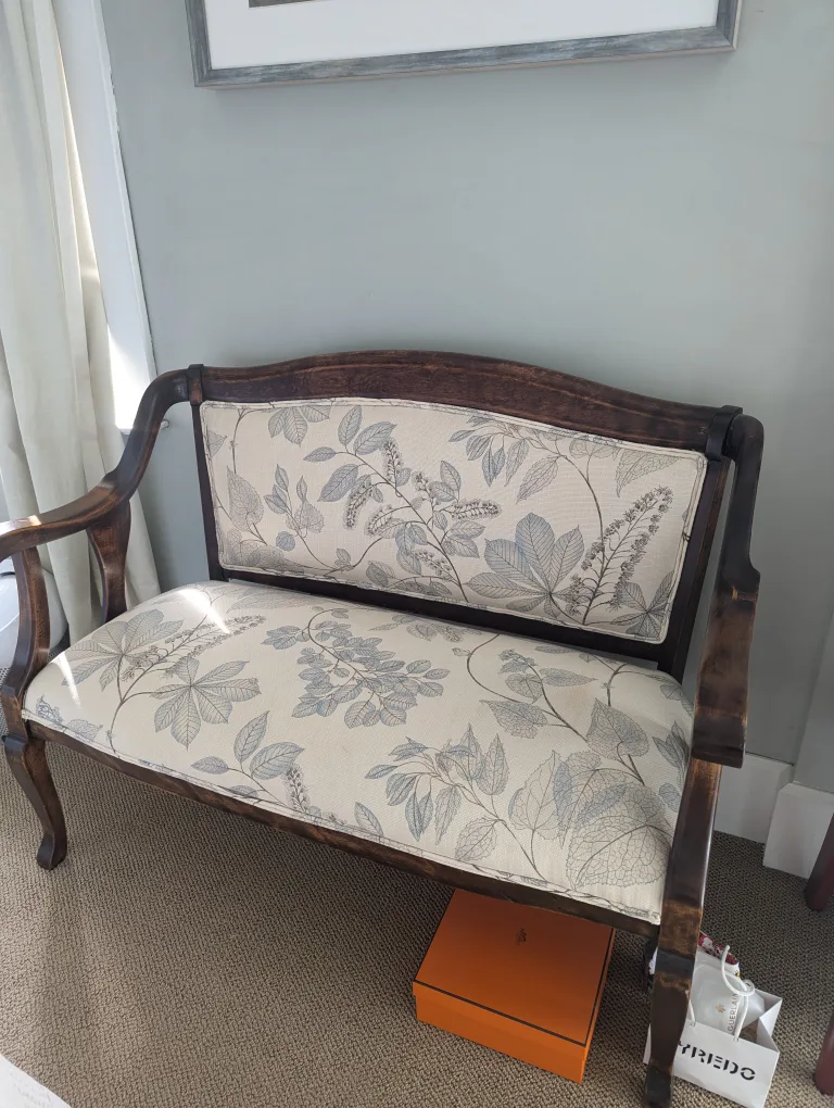 Antique Solid Wood Upholstered Bench thumbnail