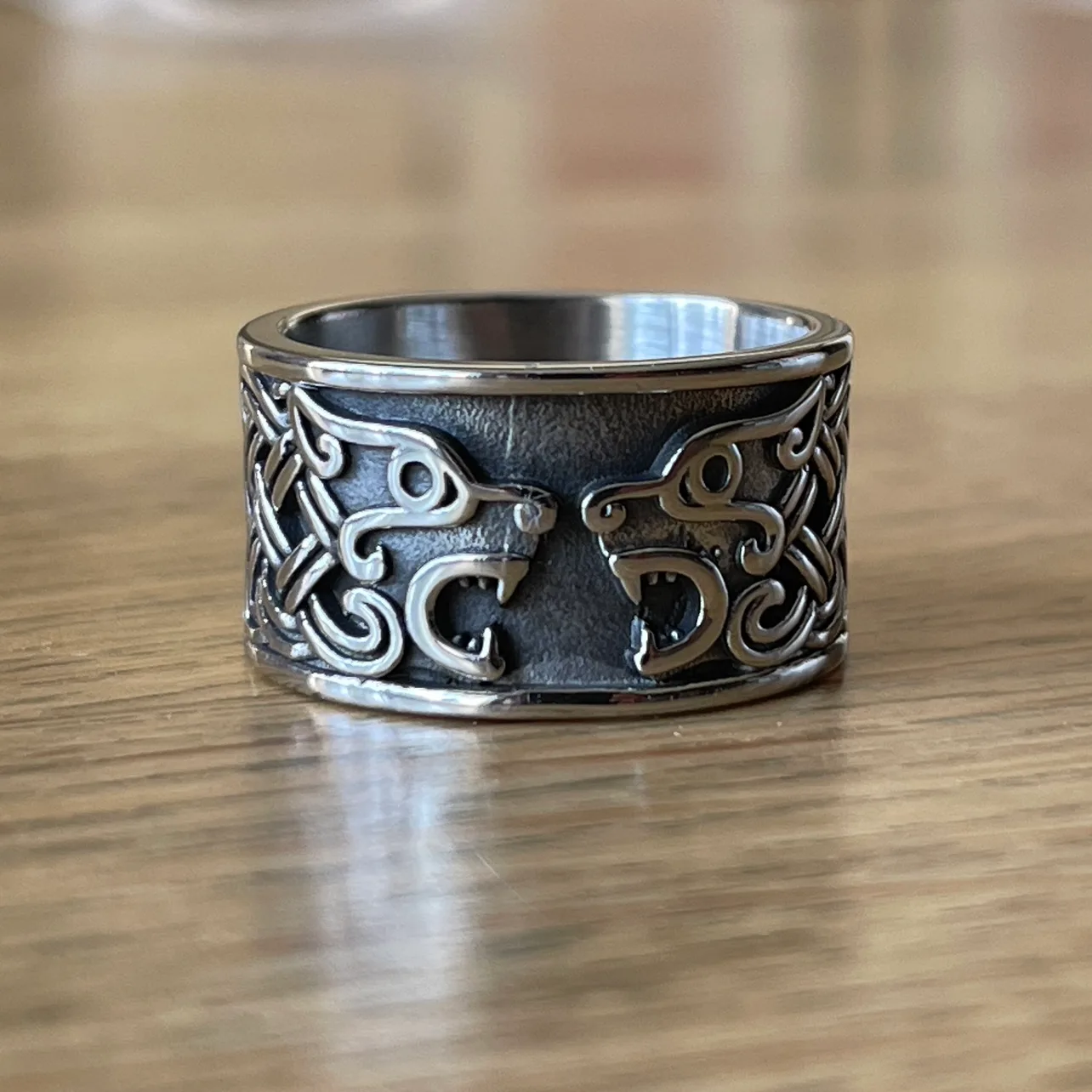 Stainless Steel 316 Viking wolf ring (size 11) thumbnail