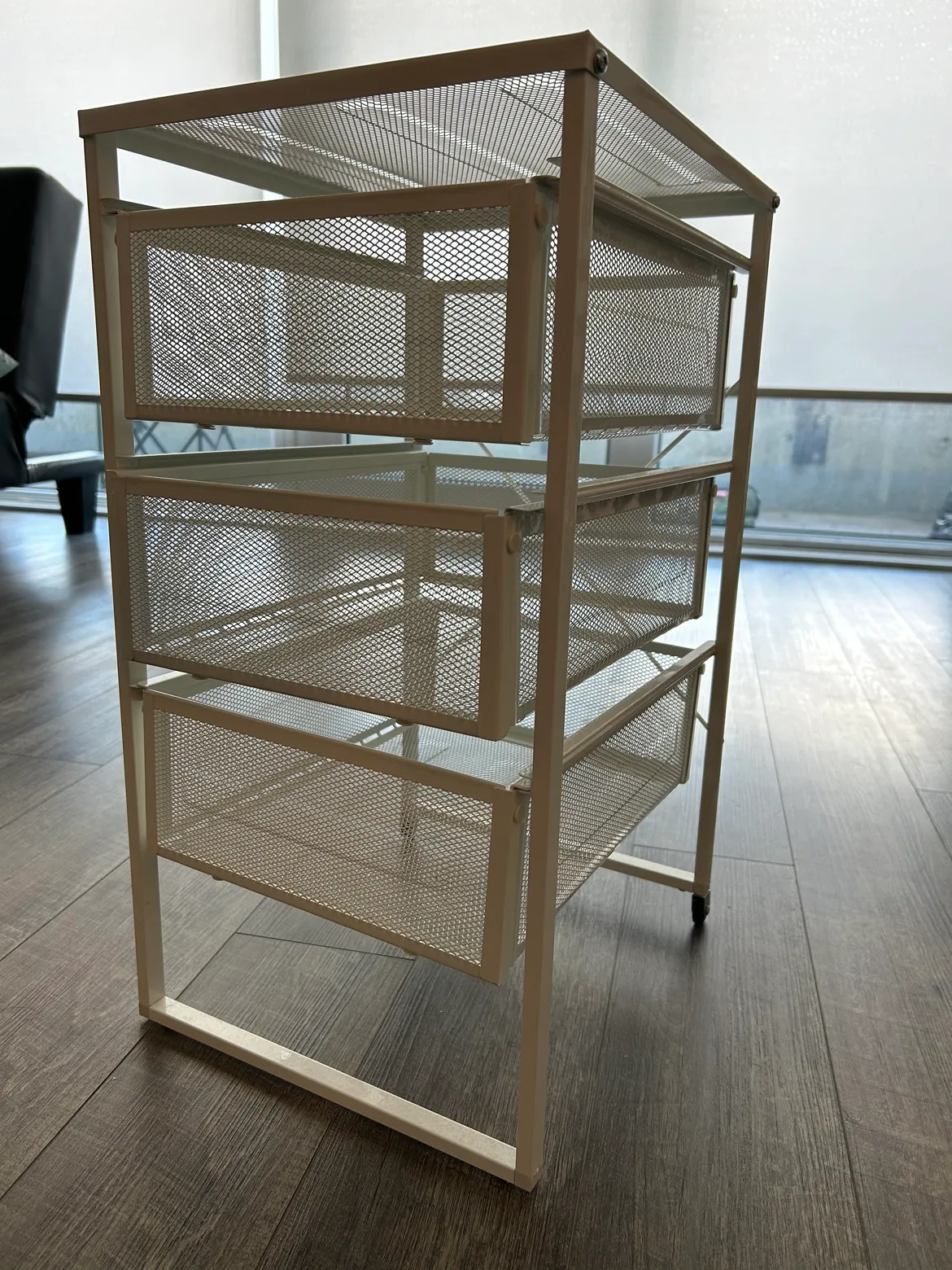 White Metal Storage Cart with 3 Drawers thumbnail