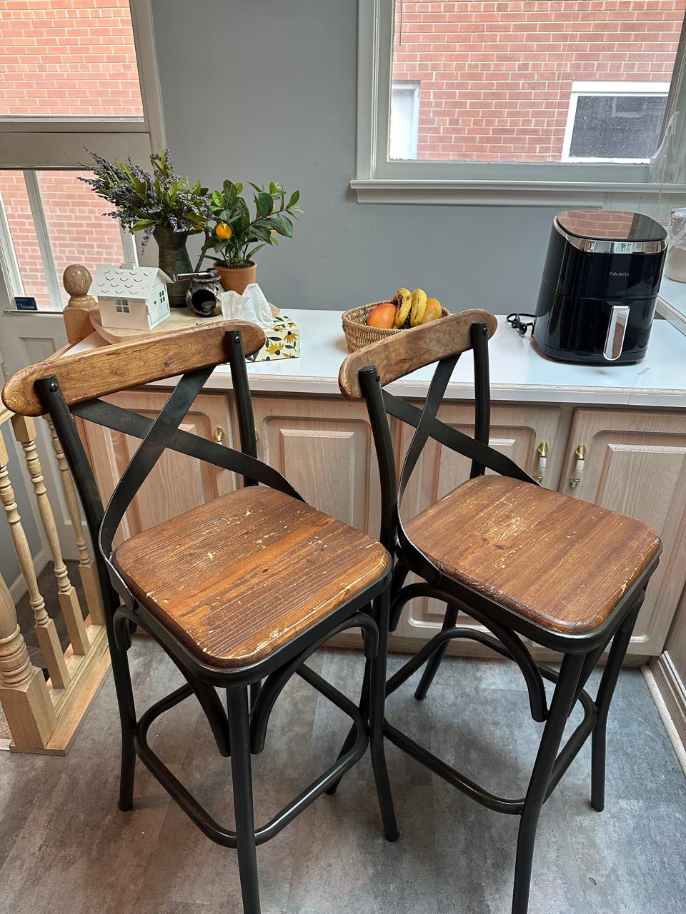 Walnut & Antique Black Bar Stools (set of 2)