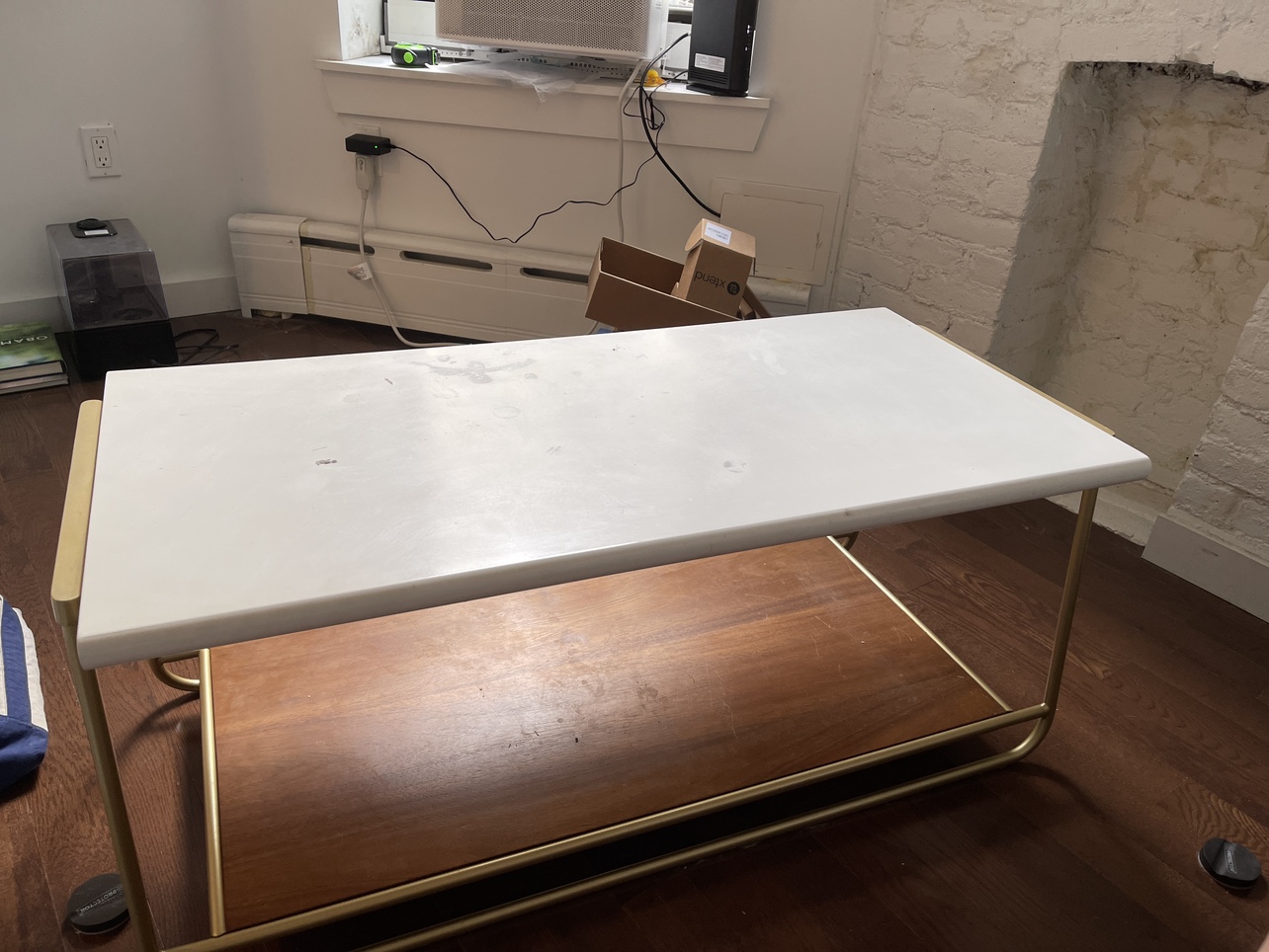 Wood and Gold Coffee Table with White Top - photo 2
