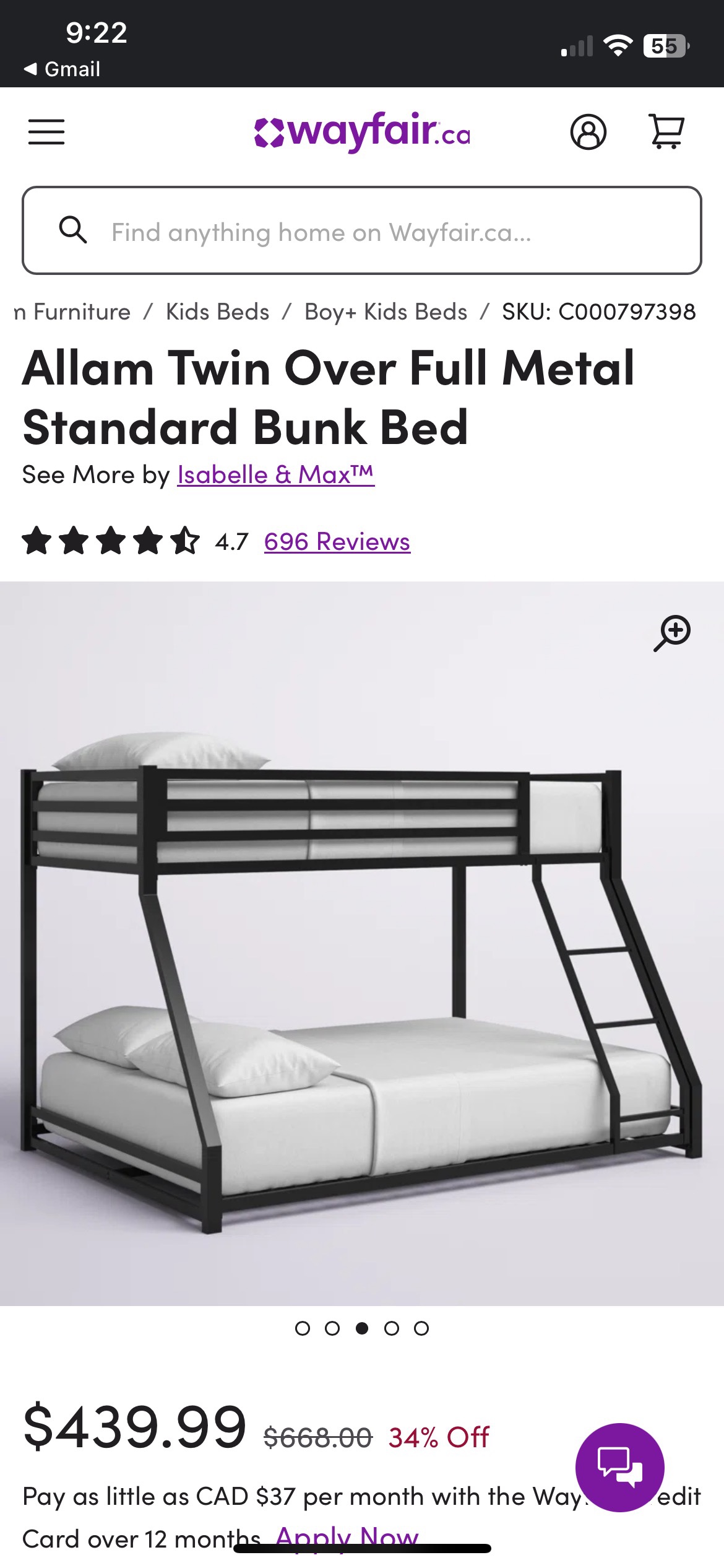 Black Metal Bunk Bed - photo 4