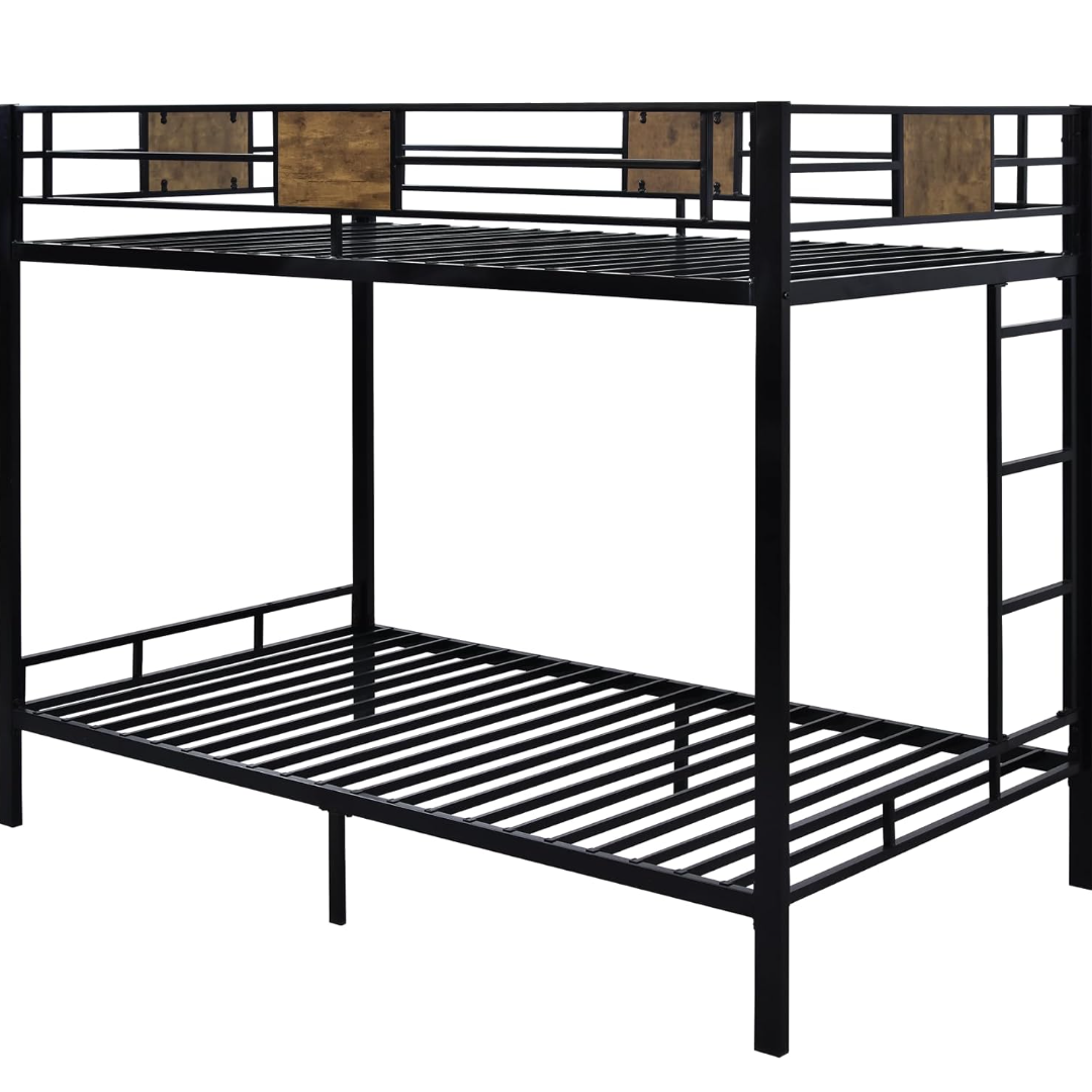 Black Metal Bunk Bed, Twin Over Twin Size with Ladder - photo 2
