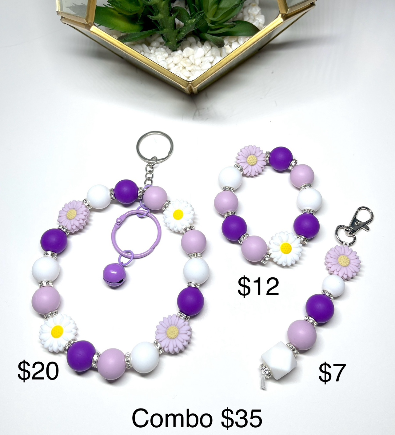 Silicone Bead Keychain and Bracelet Set