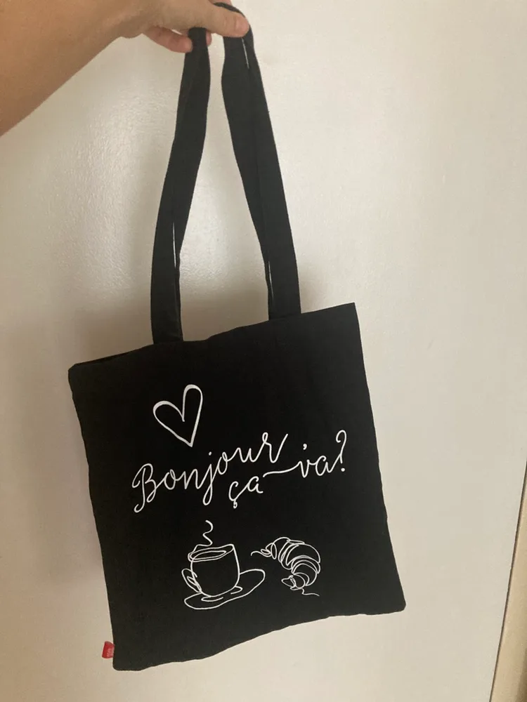 Cute Black French Tote Bag thumbnail