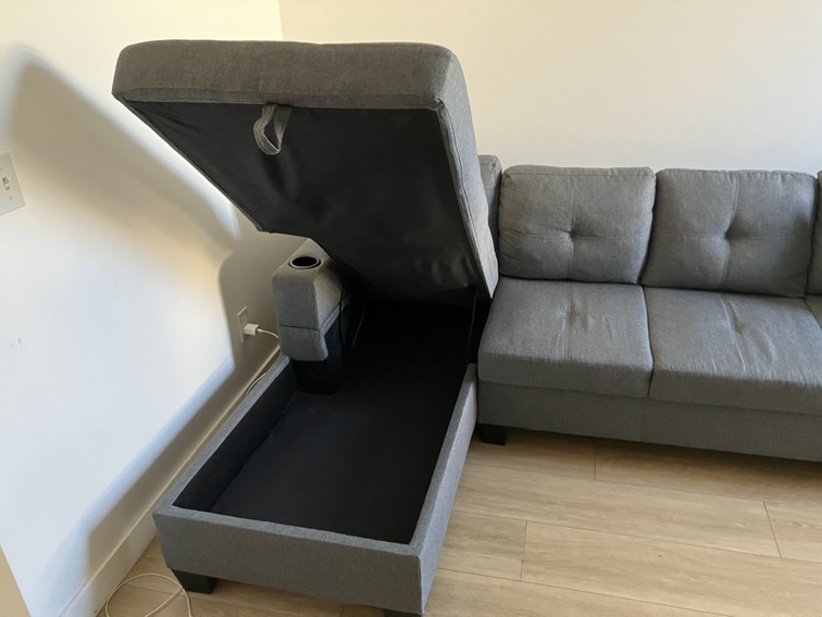 Grey sectional with storage chaise with cupholders - photo 2