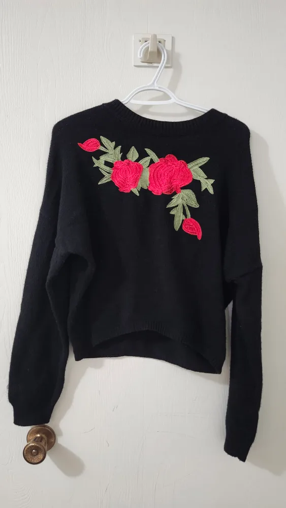 Black Floral Embroidered Sweater thumbnail