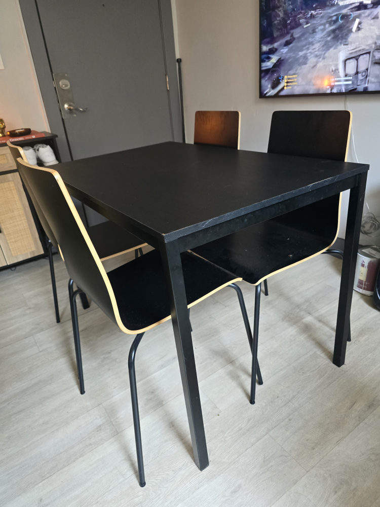 Black Dining Table and 4 Chairs Set