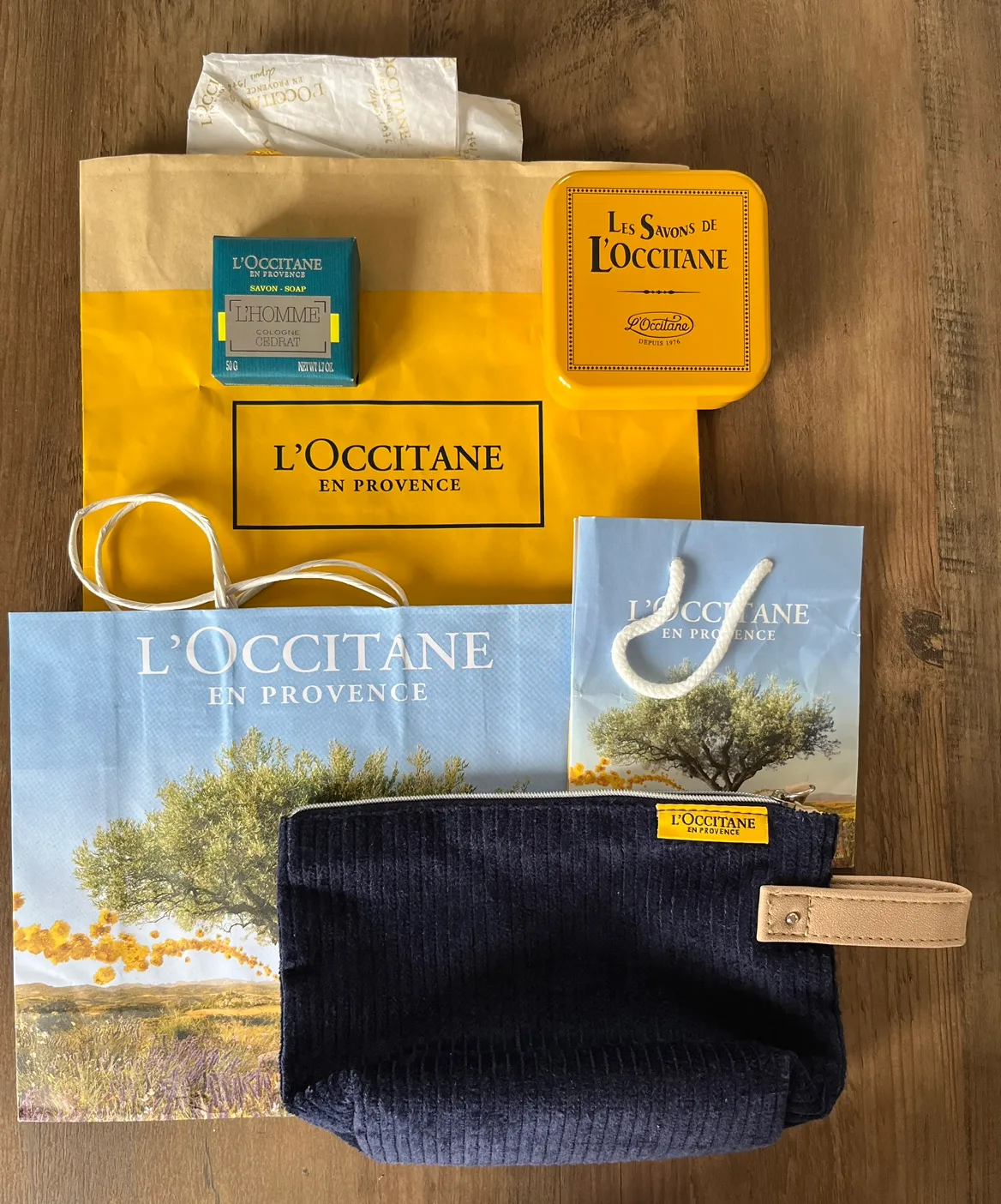 Make up Bag, Tin, Men’s Soap and assorted paper bags thumbnail