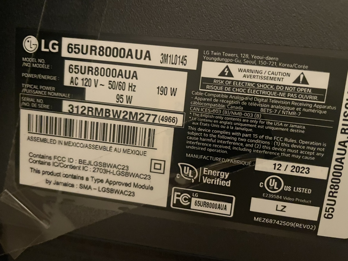 LG 65UR8000AUA 65" TV