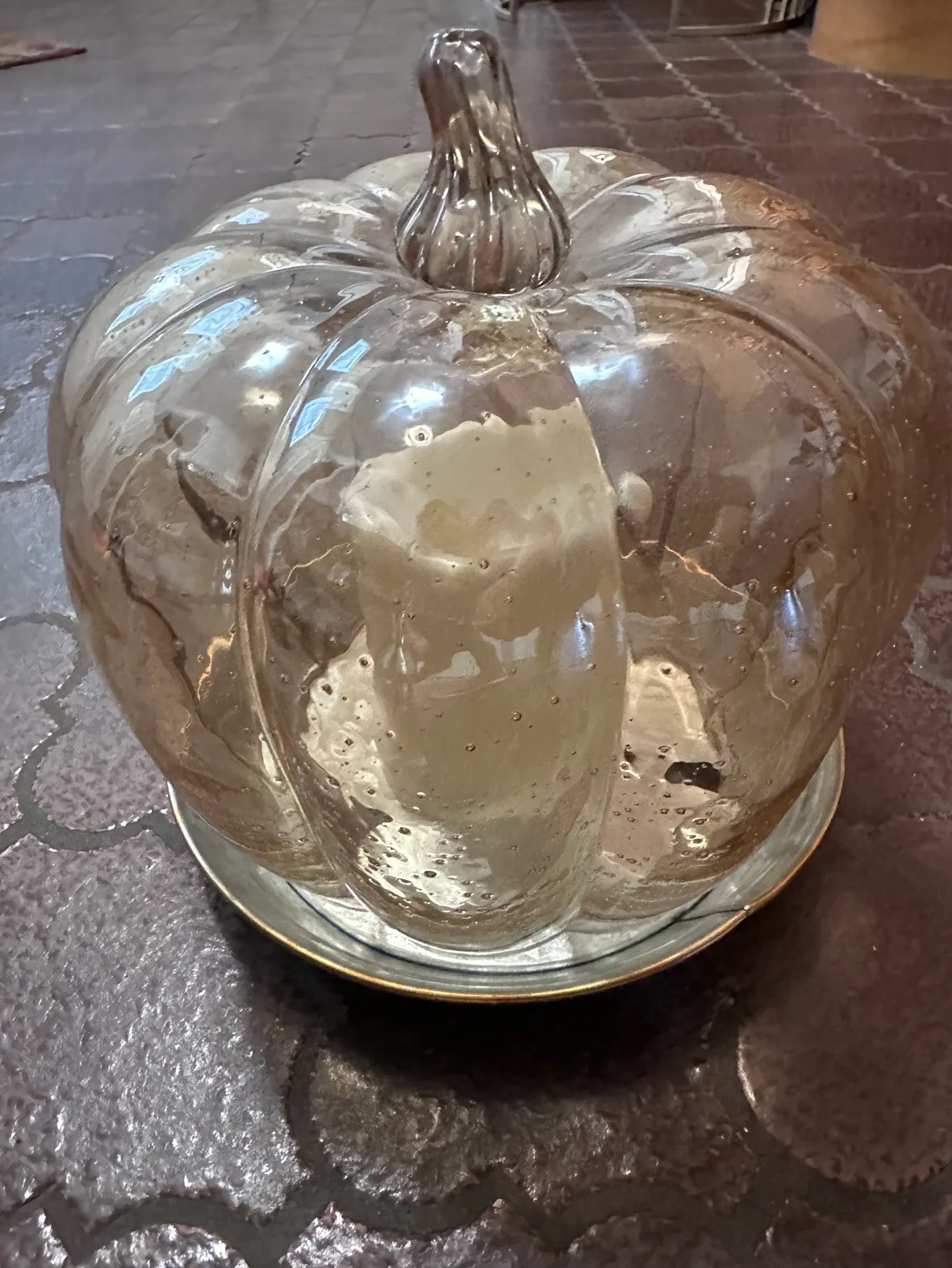 Holiday  Glass pumpkin Cloche with led candle - Bee and Willow. image indicator(3)