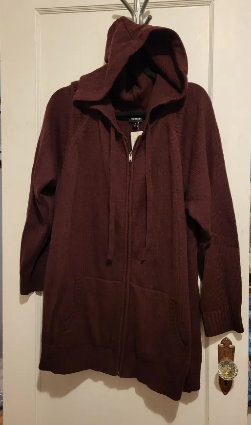 Torrid Ribbed Cardigan Zip Up Hooded Sweater Size: 3X image indicator(4)