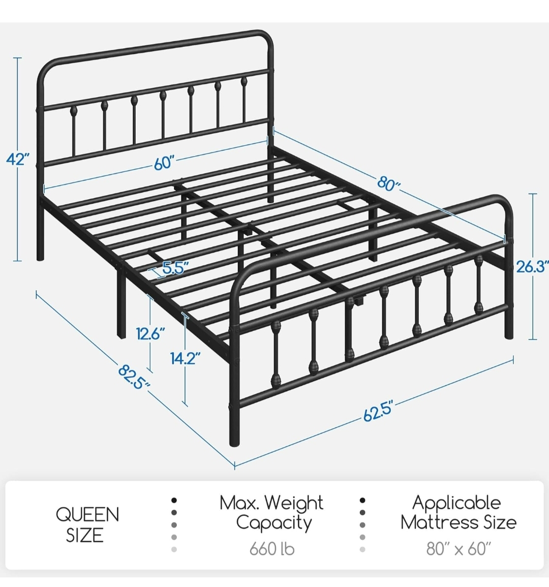 Queen Size Metal Bed Frame - photo 2