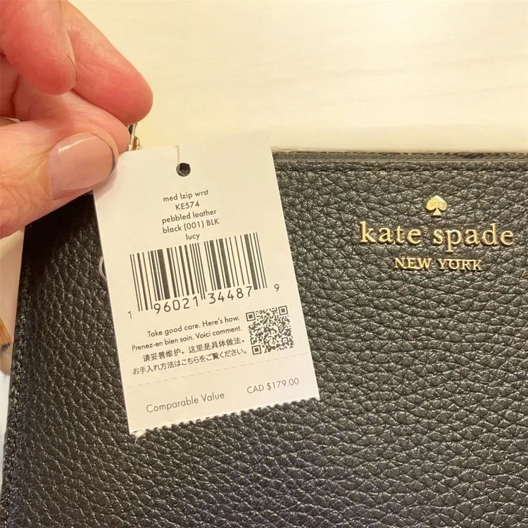 NEW kate spade Lucy Black Pebbled Leather Medium LZip Wristlet image indicator(6)