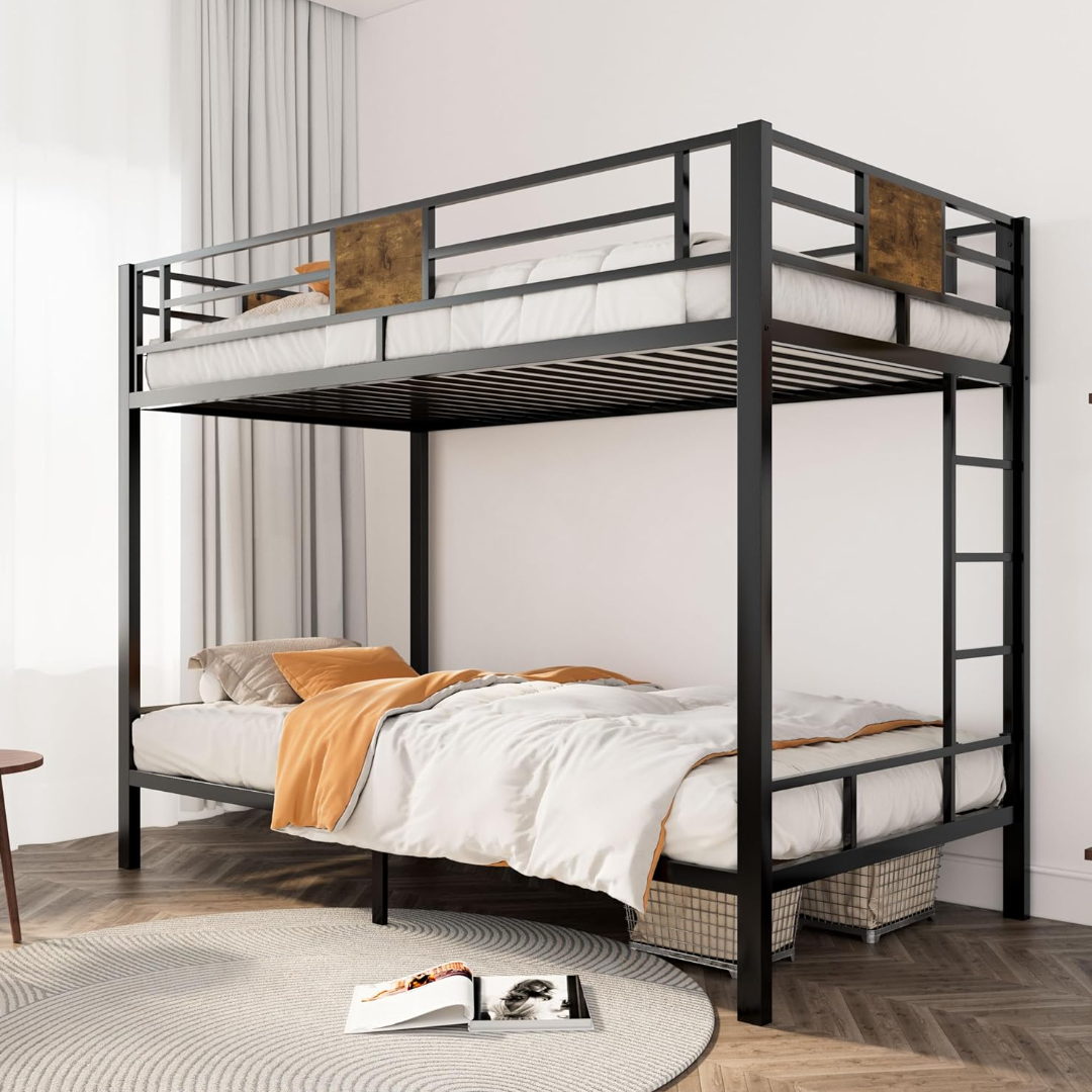 Black Metal Bunk Bed, Twin Over Twin Size with Ladder - photo 3