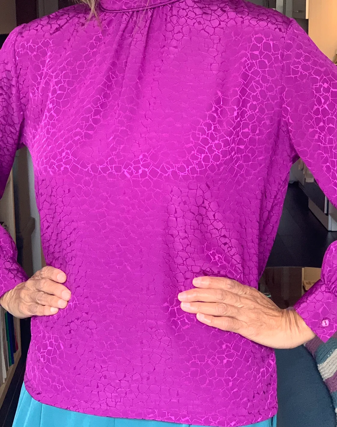 Vintage 70s/80s Purple Mock Neck Blouse w/ Byron Detail thumbnail