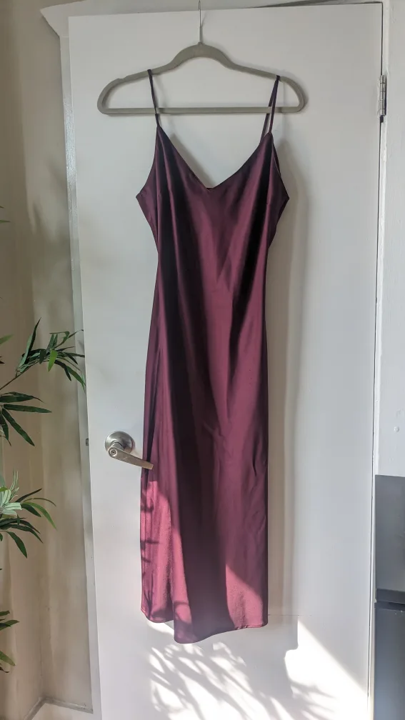 Burgundy Satin Slip Dress 👗 thumbnail