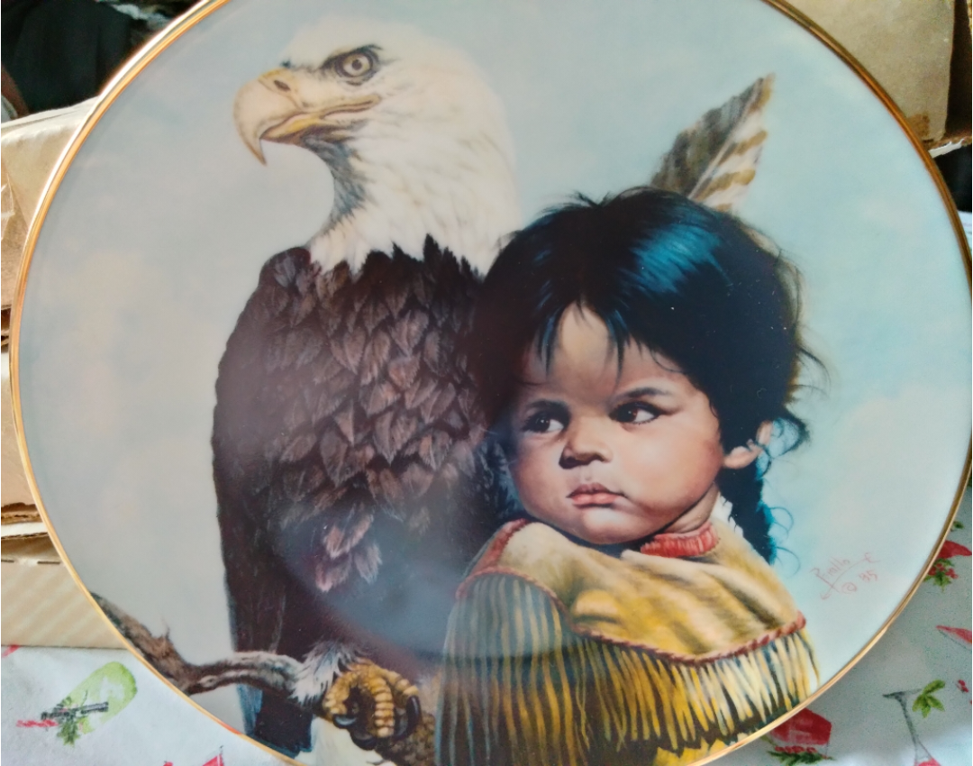 8" NIB 1986 Brave And Free Perillo Indian Boy W/ Eagle  Plat