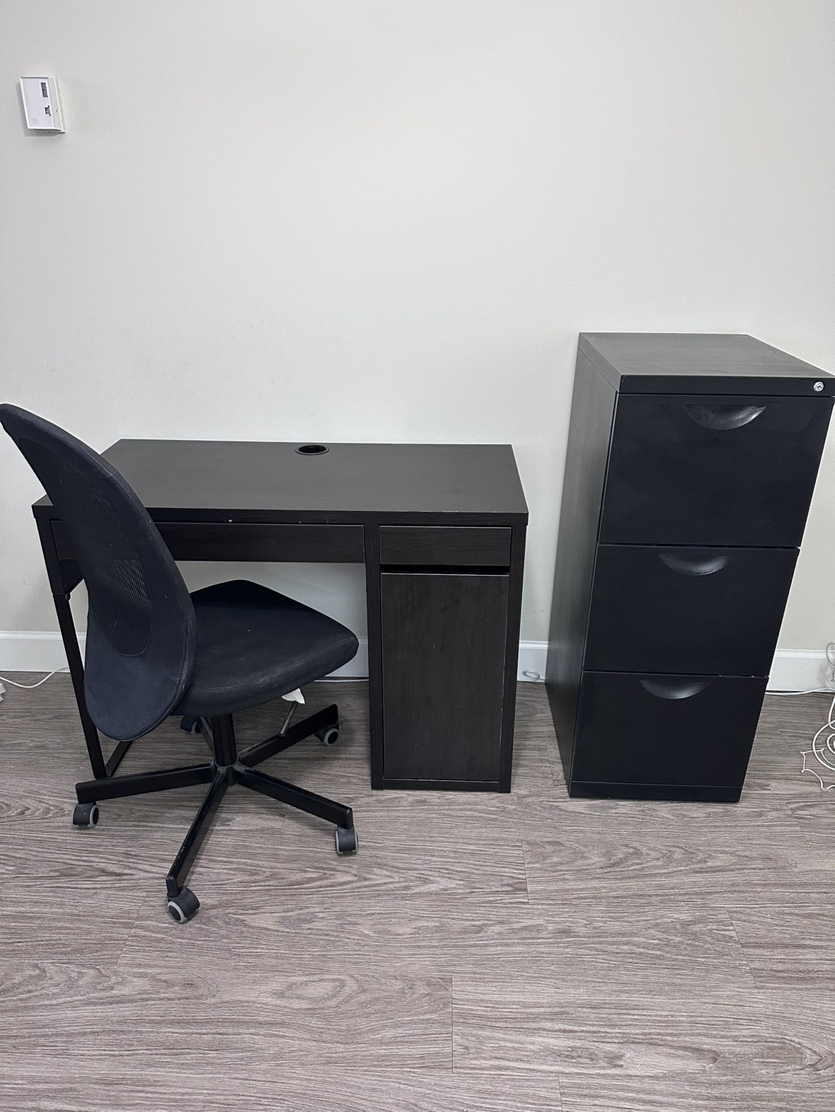 Black Desk & Filing Cabinet
