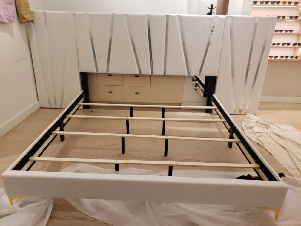 White Upholstered Bed Frame with Headboard - photo 2