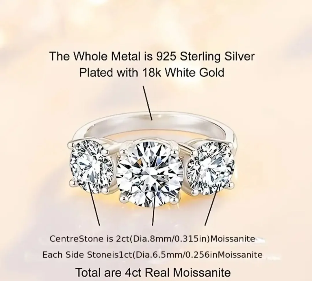 GRA Three Stone Moissanite  Ring SIZE 6 image indicator(9)