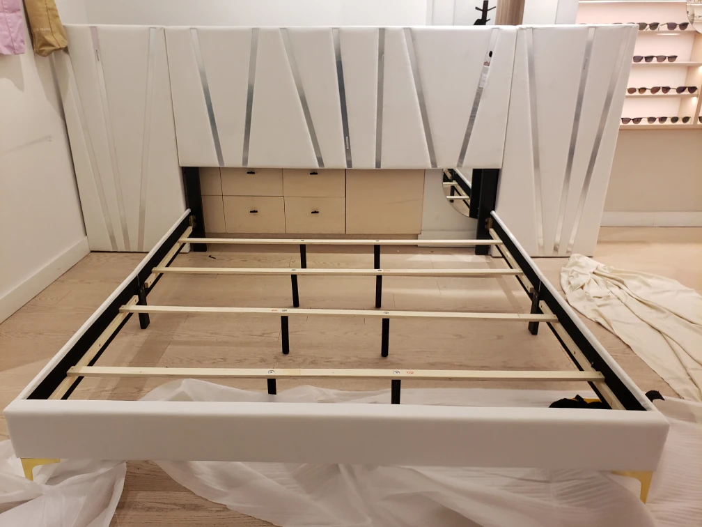 White Upholstered Bed Frame with Headboard - photo 3