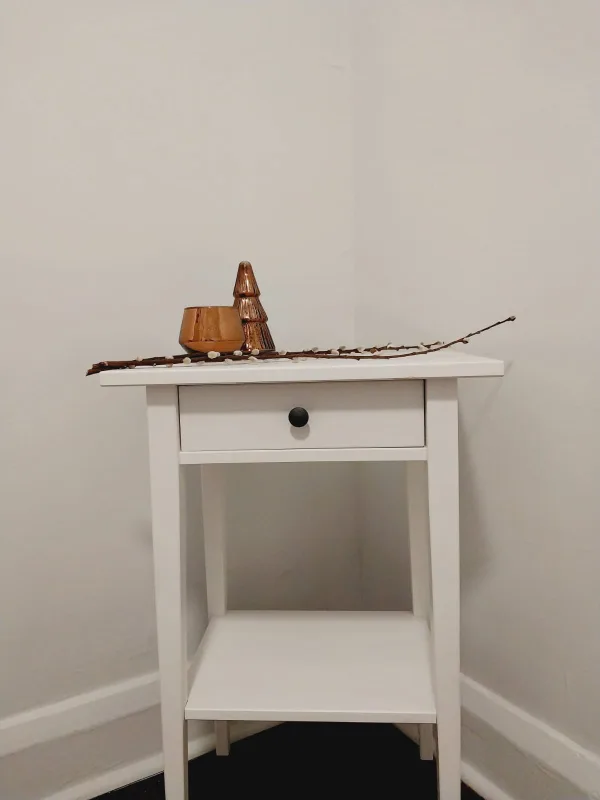 2 White Nightstands with Drawer and Shelf thumbnail