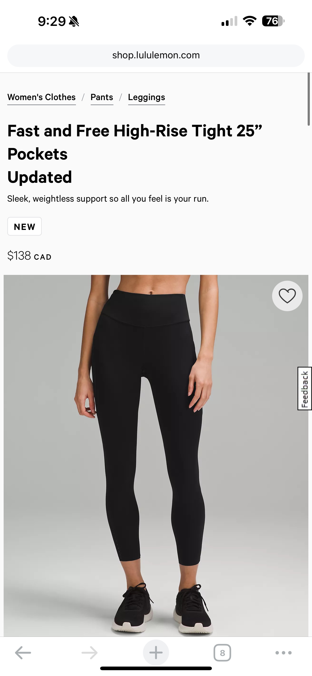 Lululemon Fast and Free High-Rise Tight 25"