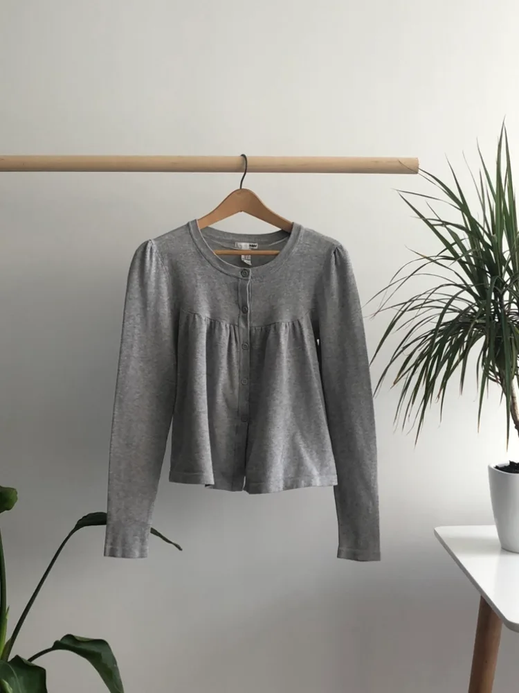 S- Light Grey Round Neck Button Cardigan image indicator(2)