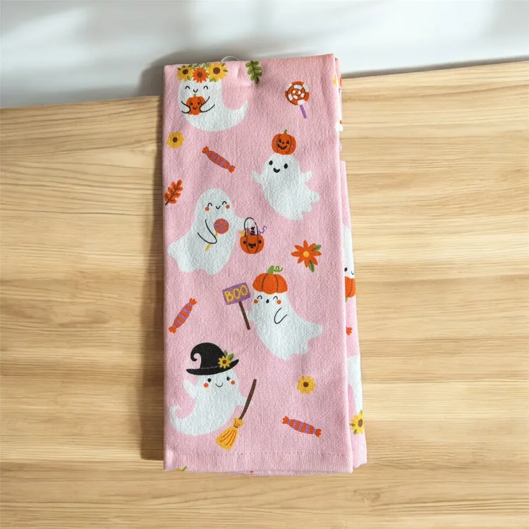 NEW Isaac Mizrahi Pink Halloween Ghost Towel Set of 2 Pumpkin image indicator(2)