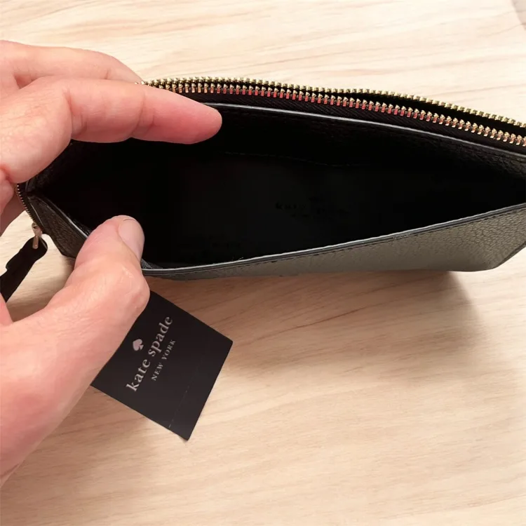 NEW kate spade Lucy Black Pebbled Leather Medium LZip Wristlet image indicator(8)