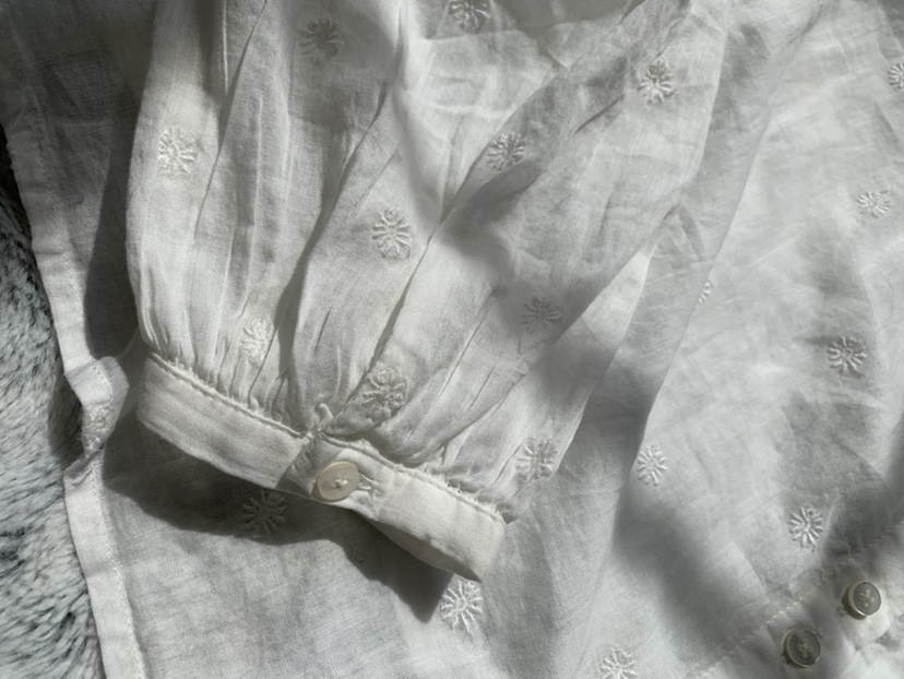 Gap White Linen Long-sleeved Blouse, with floral embroidery - photo 4