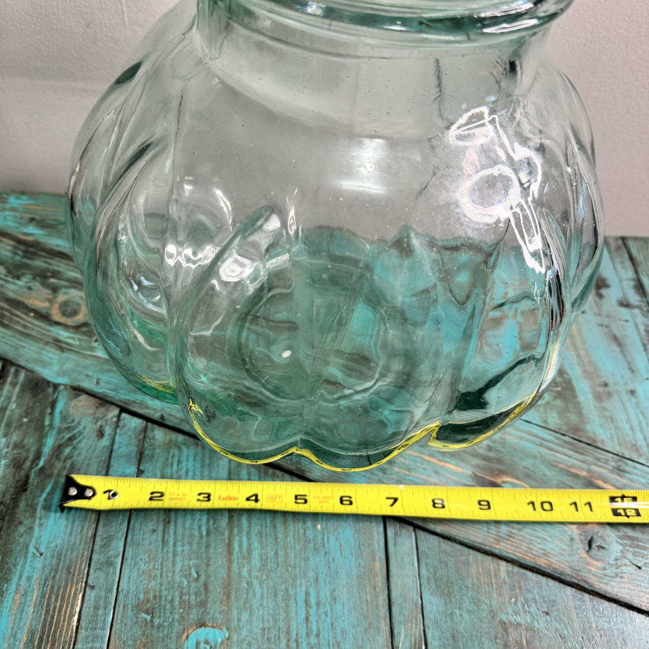 Vintage XLarge Green Glass Pumpkin Shaped Apothecary Jar Italy - photo 5