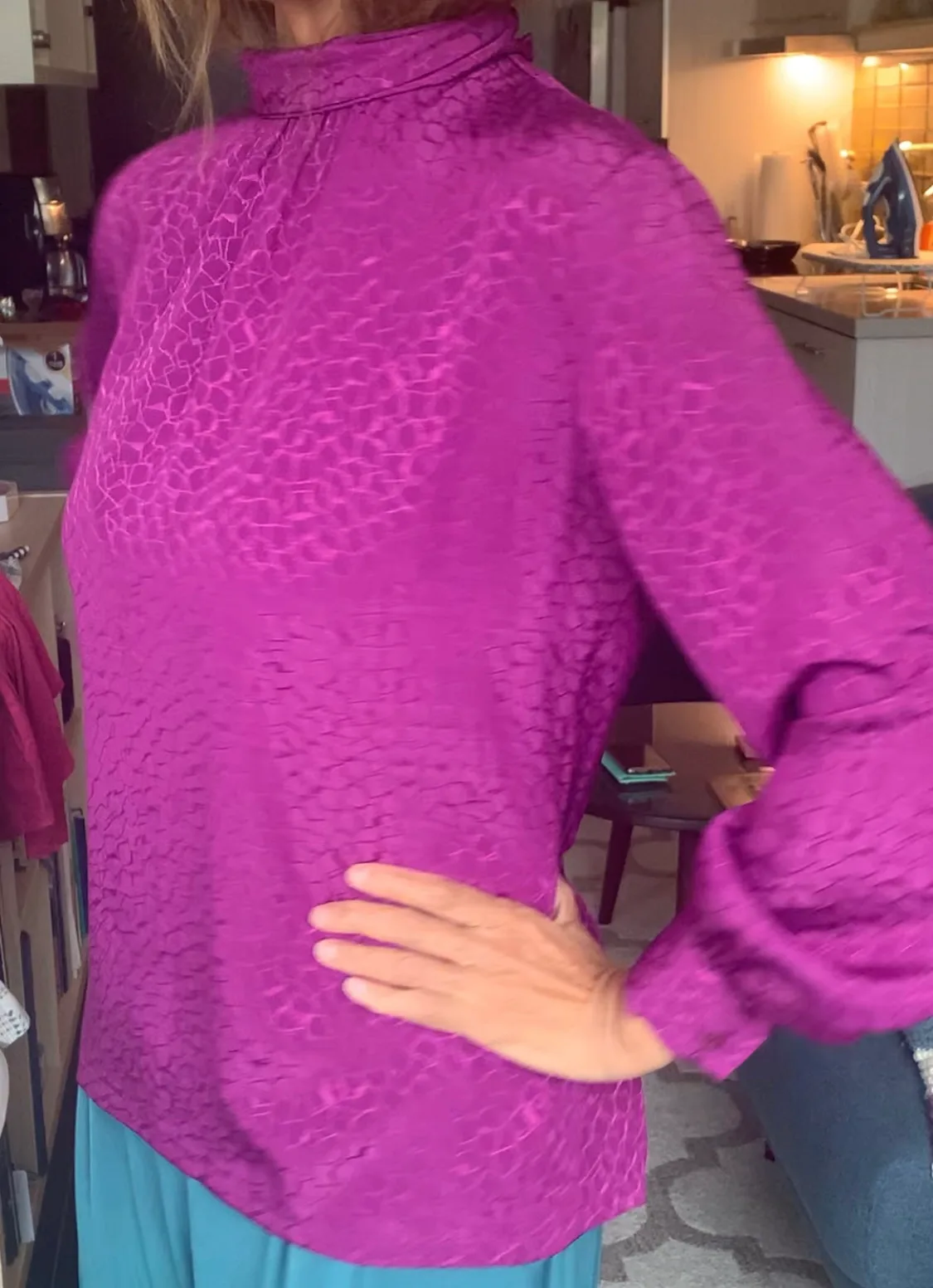 Vintage 70s/80s Purple Mock Neck Blouse w/ Byron Detail image indicator(6)