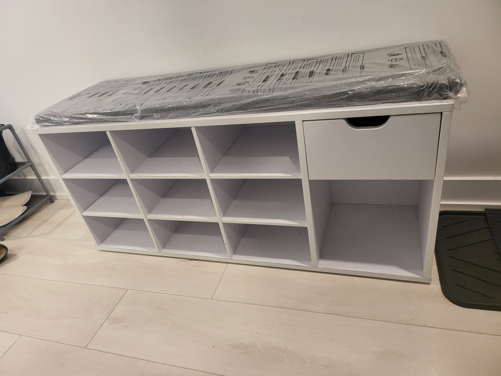 White Shoe Bench with Storage Drawer