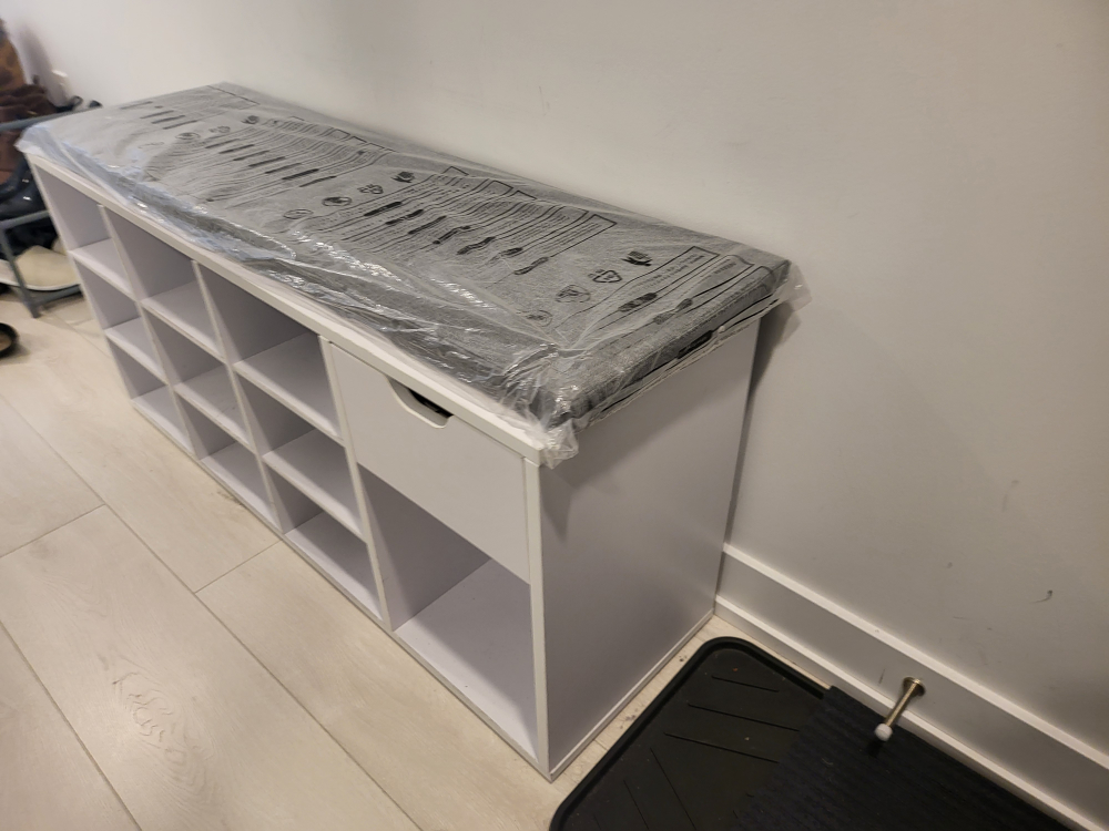 White Shoe Bench with Storage Drawer - photo 2