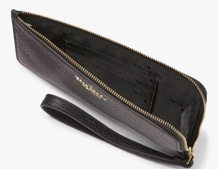 NEW kate spade Lucy Black Pebbled Leather Medium LZip Wristlet image indicator(3)