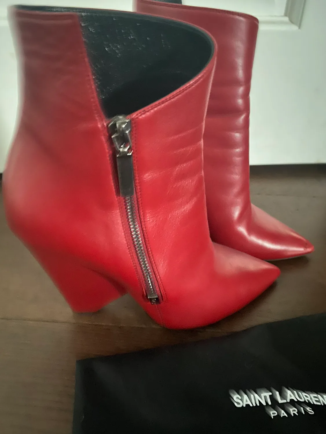 Saint Laurent Red Leather Ankle Boots image indicator(3)