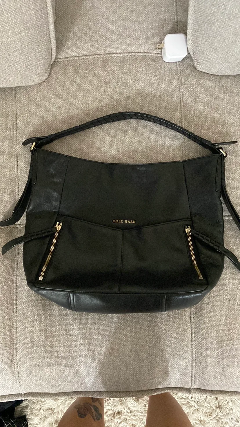 Cole Haan Black Leather with braided strap Handbag thumbnail