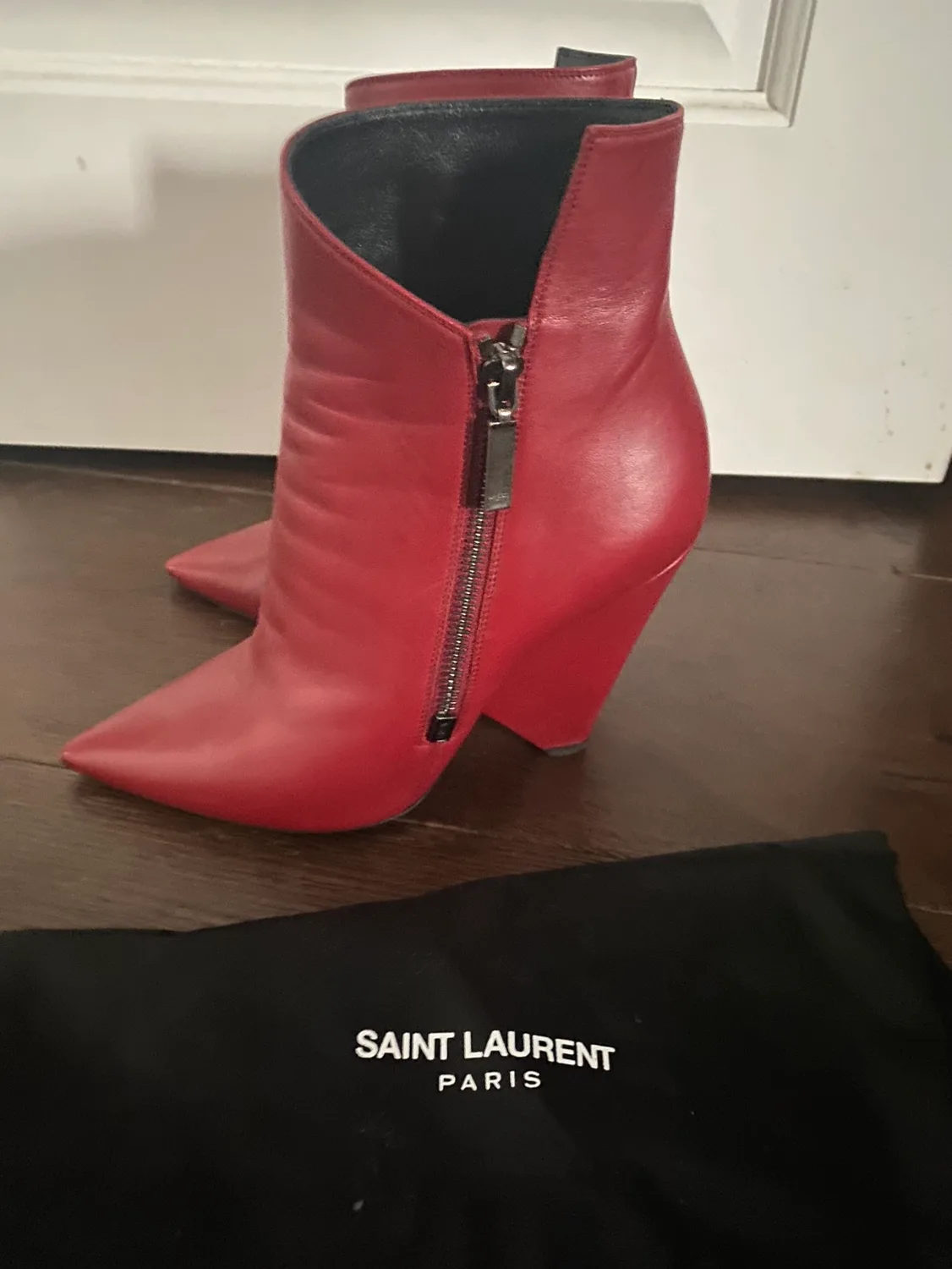 Saint Laurent Red Leather Ankle Boots image indicator(4)