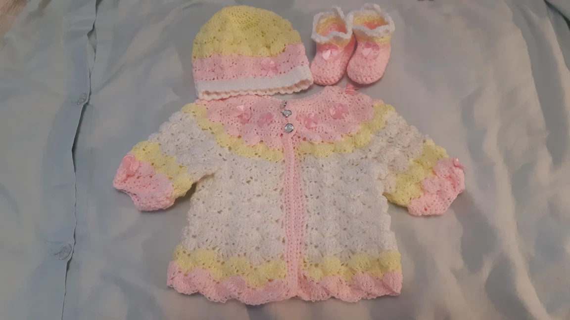 baby sweater, beanie and booties set