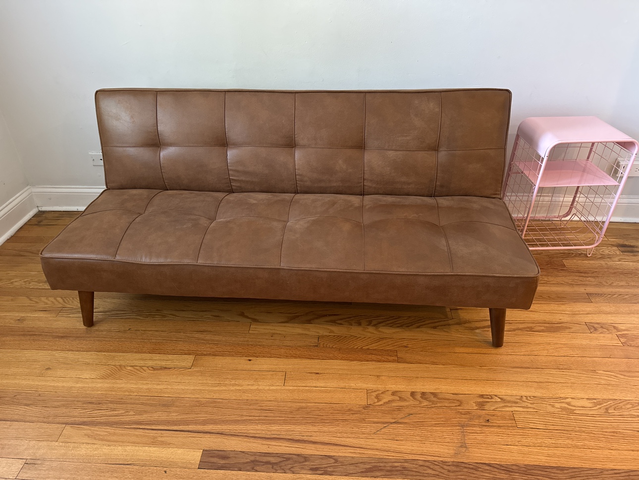 Brown/Tan Faux Leather Futon Couch