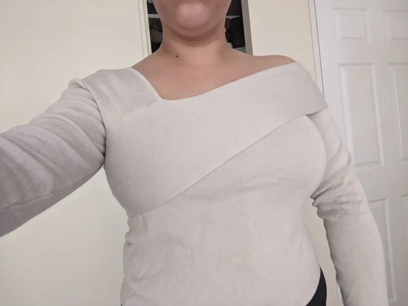 Cream Off the Shoulder Ribbed Long Sleeve Sweater image indicator(5)