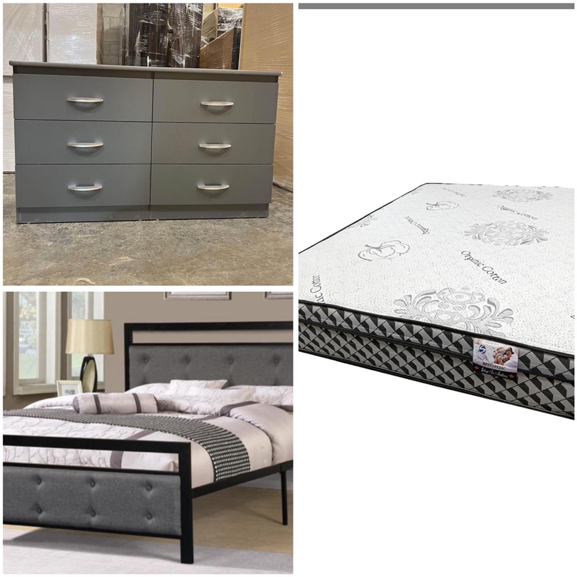 Grey Dresser and Bed Frame