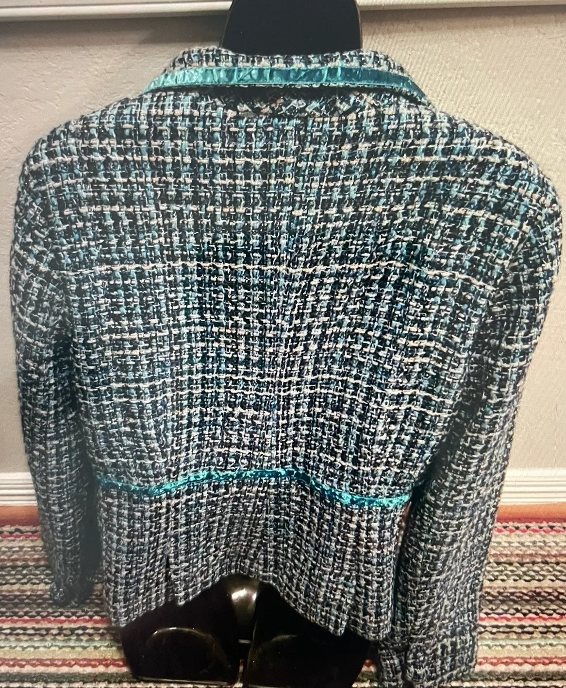 Liz Claiborne tweed jacket w/ teal velvet trim image indicator(4)