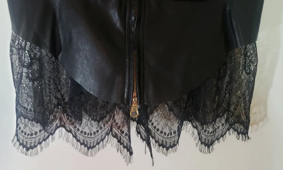 Black Faux Leather Vest with Lace Trim image indicator(3)