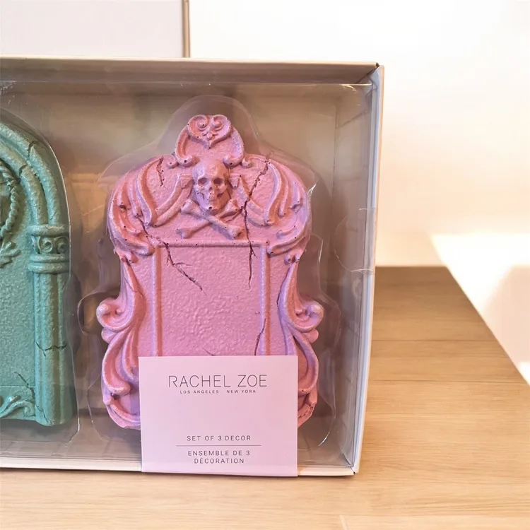 NEW Rachel Zoe Set 3 Tombstone Pastel Halloween Decor Skull image indicator(6)