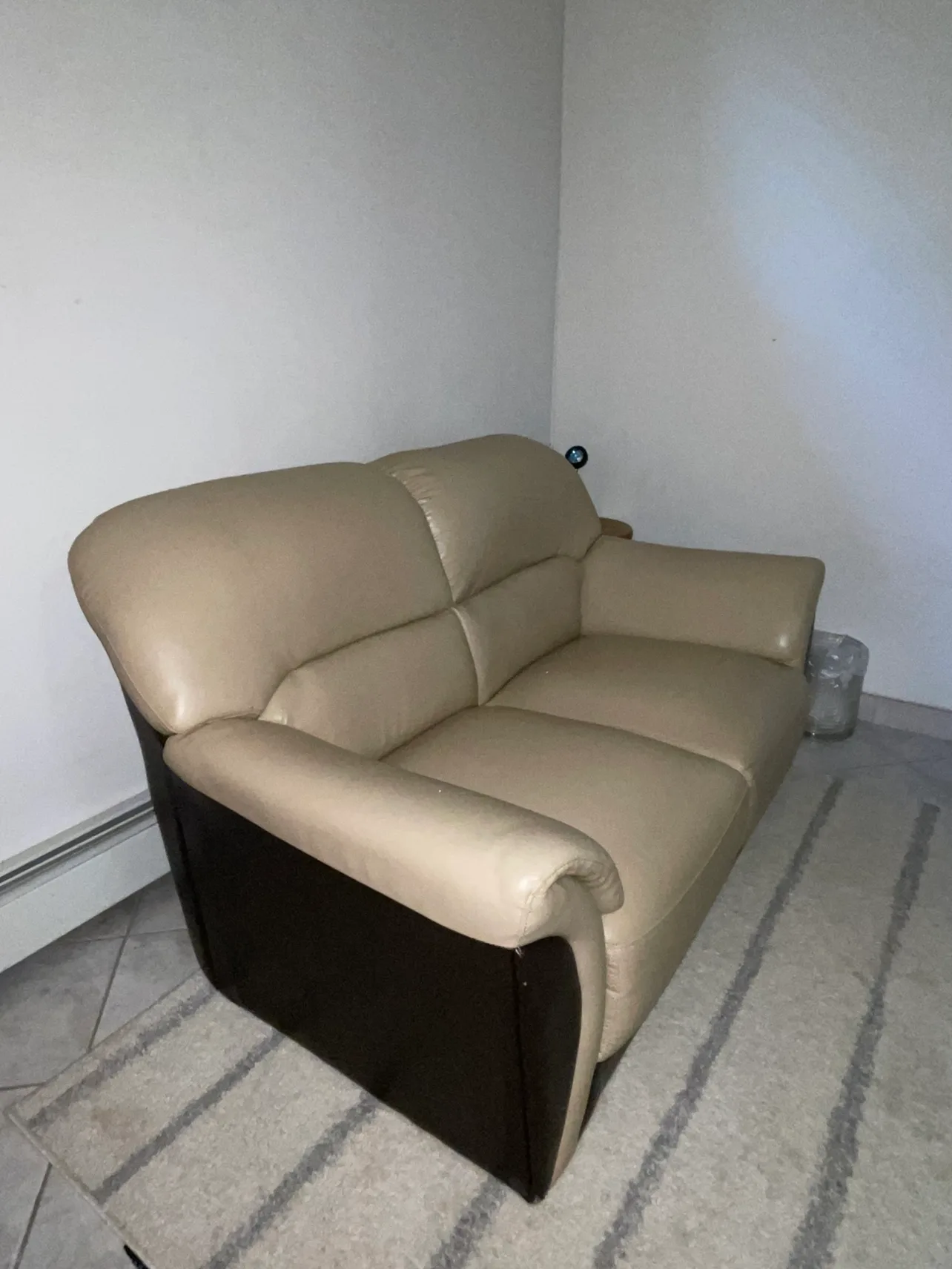 Beige Faux Leather Love seat image indicator(3)