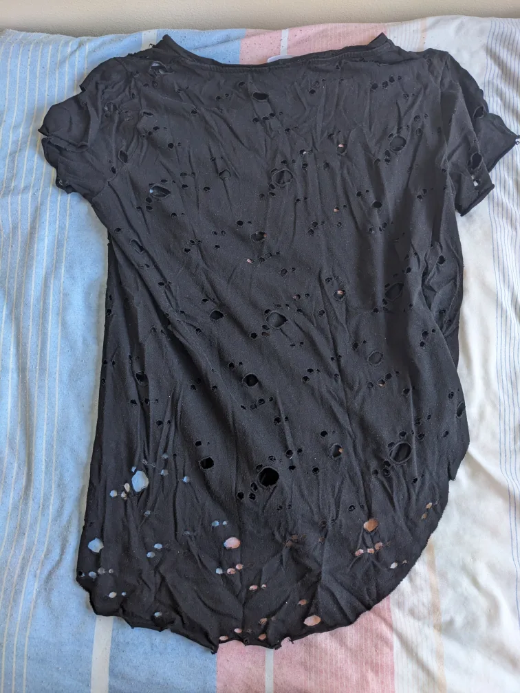 High Low T-shirt with Holes Design - Black image indicator(2)