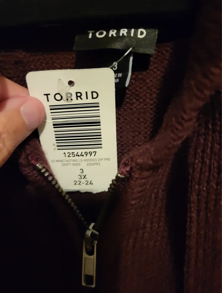Torrid Ribbed Cardigan Zip Up Hooded Sweater Size: 3X image indicator(6)